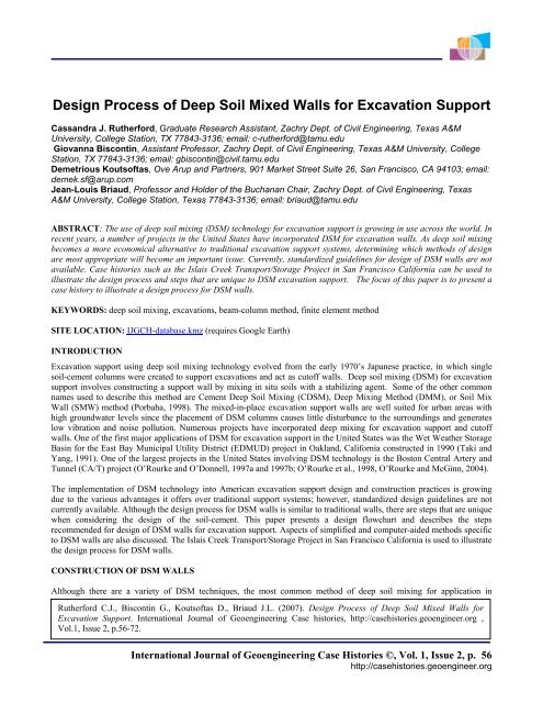 Design Process of Deep Soil Mixed Walls for Excavation Support