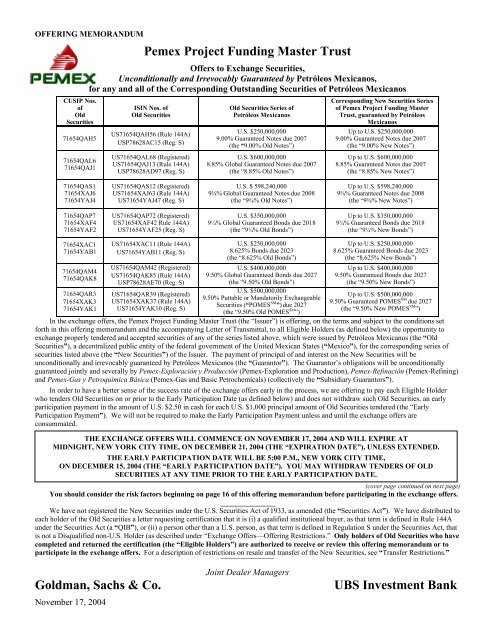 Pemex Project Funding Master Trust Goldman Ri Pemex Com