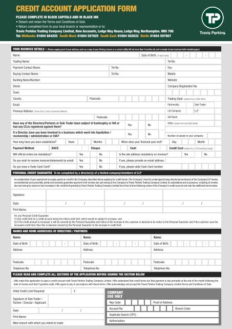 Credit account application form - Travis Perkins