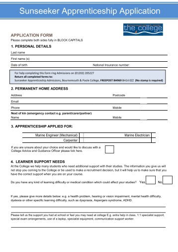 Sunseeker Apprenticeship Application - The Bournemouth & Poole ...