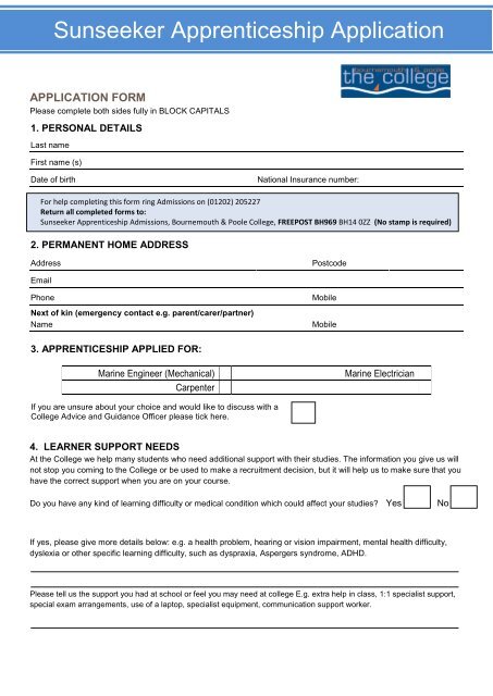 Sunseeker Apprenticeship Application - The Bournemouth & Poole ...