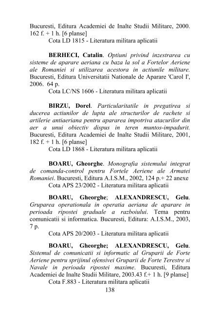 catalog adrese web - Universitatea Naţională de Apărare "Carol I"