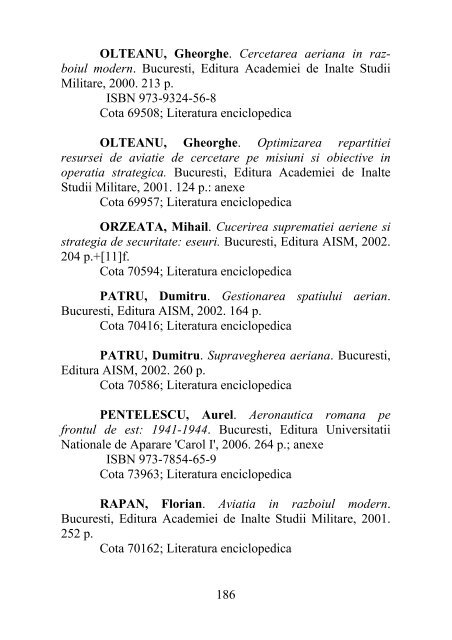 catalog adrese web - Universitatea Naţională de Apărare "Carol I"