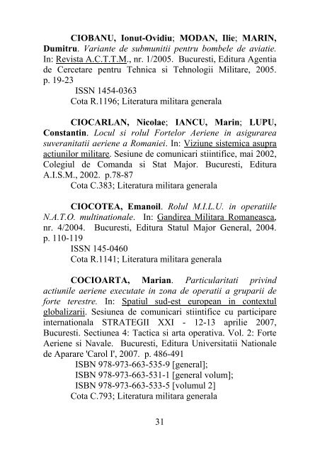 catalog adrese web - Universitatea Naţională de Apărare "Carol I"