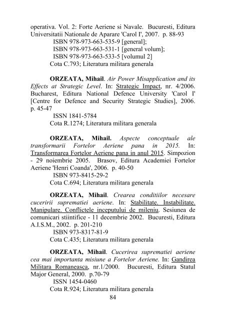 catalog adrese web - Universitatea Naţională de Apărare "Carol I"