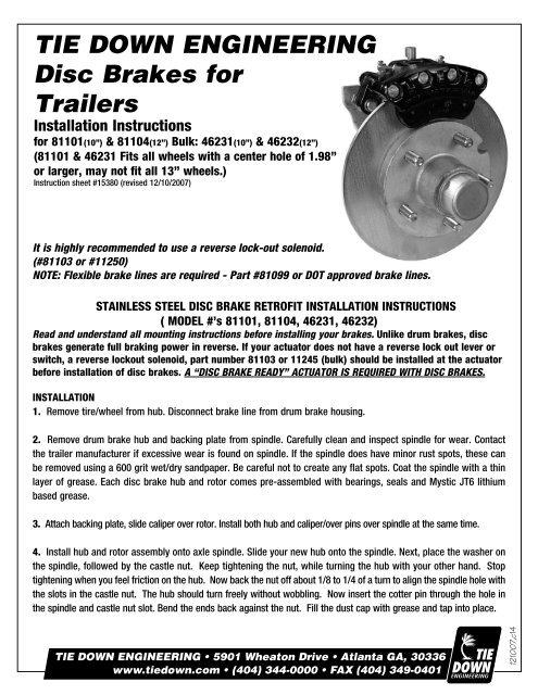 Tie Down Engineering Disc Brakes For Trailers
