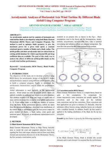 Aerodynamic Analyses of Horizontal Axis Wind Turbine ... - IOSRJEN