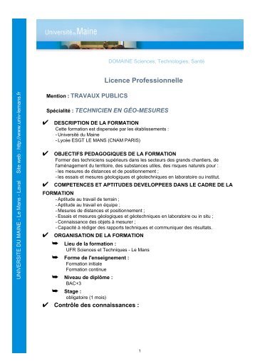 Licence Professionnelle - Faculté des Sciences et Techniques ...