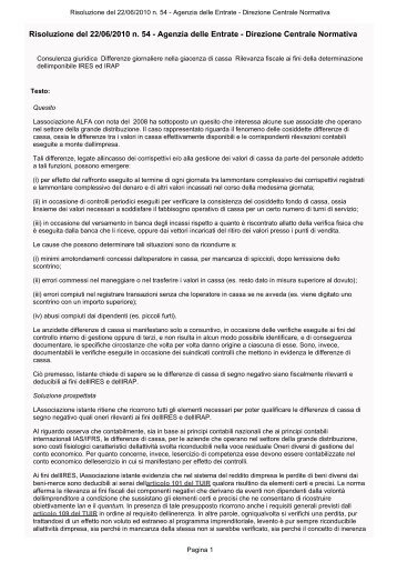 Risoluzione ministeriale del 22 giugno 2010, n. 54/E