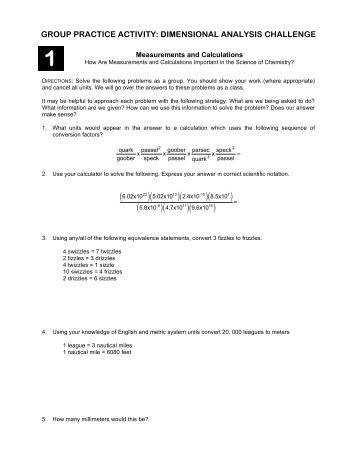 group practice activity: dimensional analysis challenge - WilsonSD.org