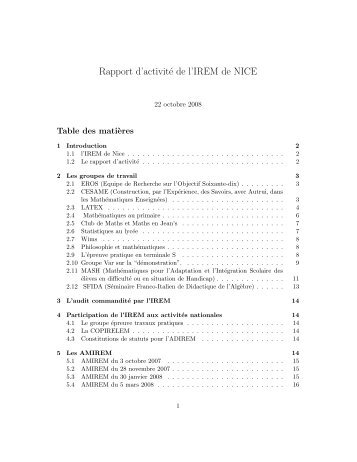 Rapport d'activitÃ© de l'IREM de NICE