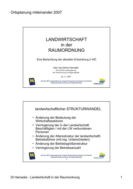 LANDWIRTSCHAFT in der RAUMORDNUNG - Raumordnung und ...
