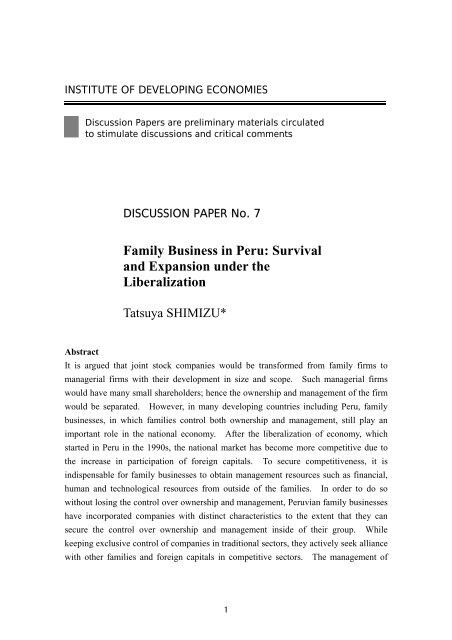 Title Family Business in Peru: Survival and Expansion under the ...