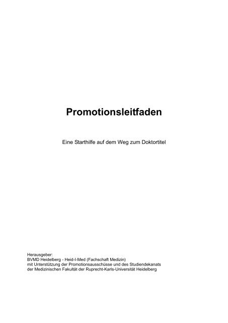 Promotionsleitfaden Fachschaft Medizin Heidelberg Ruprecht