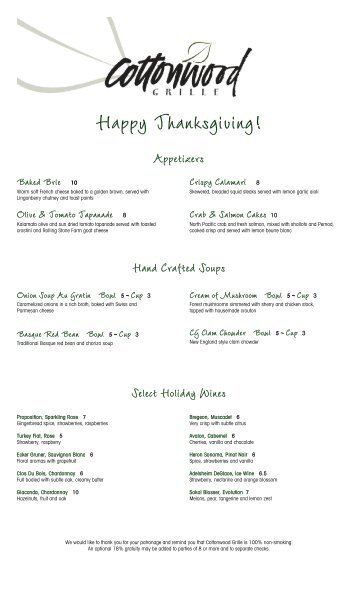 Happy Thanksgiving! - Cottonwood Grille