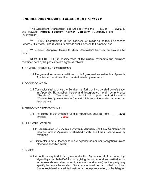 ENGINEERING SERVICES AGREEMENT: SCXXXX