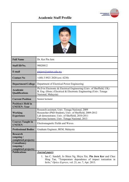 Academic Staff Profile Universiti Tenaga Nasional
