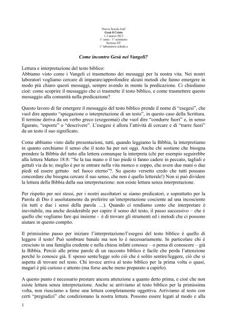 Come incontro Gesù nei Vangeli? Lettura e interpretazione del testo ...