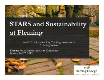 STARS and Sustainability at Fleming - Jan 2013 - Fleming College