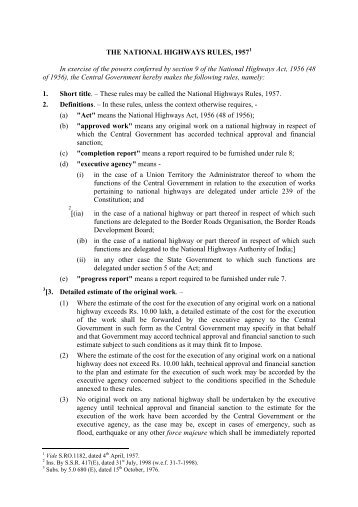 National Highways' Rules, 1957 - Arunachalpwd.org