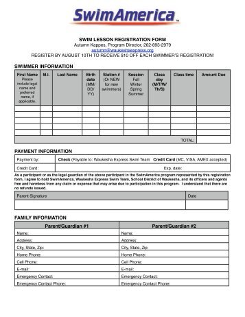 SwimAmerica Registration Form 2011 - 2012 - TeamUnify