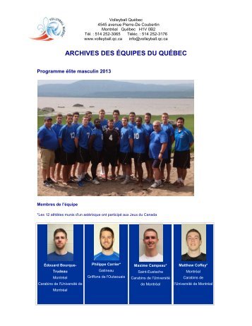 Archives des Ã©quipes du QuÃ©bec de volleyball jusqu'Ã  2007