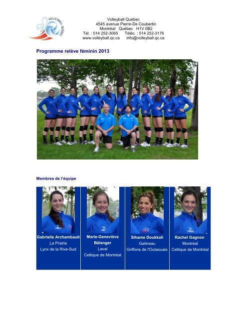 Archives des Ã©quipes du QuÃ©bec de volleyball jusqu'Ã  2007