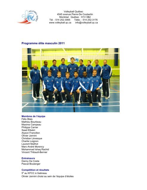 Archives des Ã©quipes du QuÃ©bec de volleyball jusqu'Ã  2007