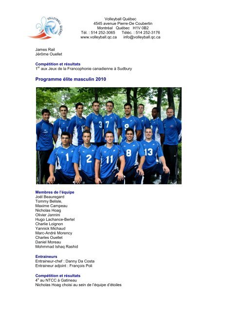 Archives des Ã©quipes du QuÃ©bec de volleyball jusqu'Ã  2007