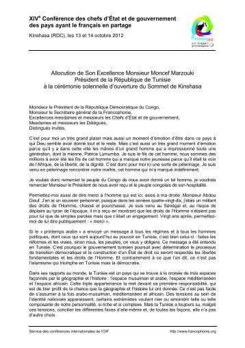 Allocution de Son Excellence Monsieur Moncef Marzouki PrÃ©sident ...