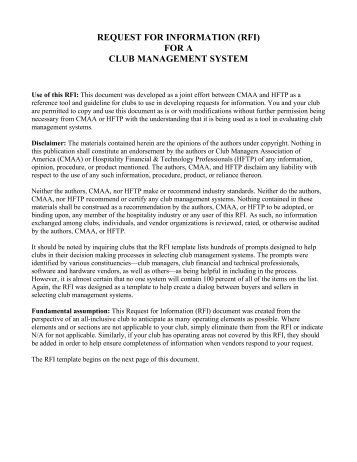 request for information (rfi) - Club Managers Association of America