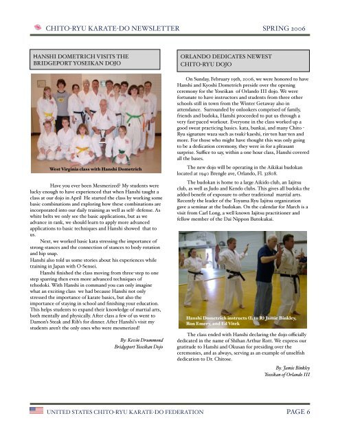 Spring 2006 - United States Chito-ryu Karate Federation