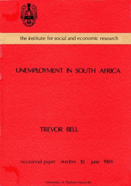 Bell, Trevor : Unemployment in South Africa