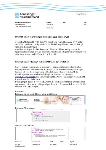 www.lvn.se Information om fÃ¶rskrivningar mellan den 29/9 och den 4 ...