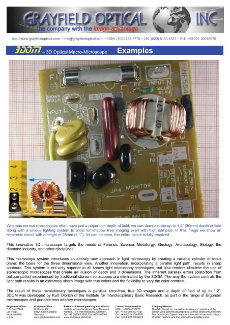 Examples - Grayfield Optical Inc