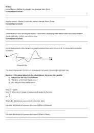 Motion in a straight line, example 100m Sprint Example Sports include