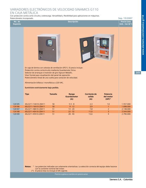 lista de precios siemens industria sep 15 2007