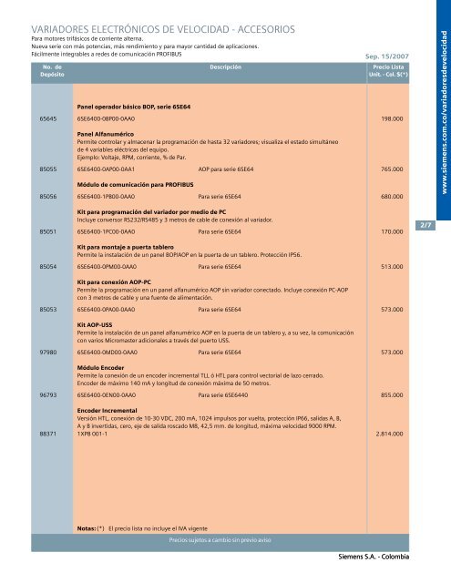 lista de precios siemens industria sep 15 2007