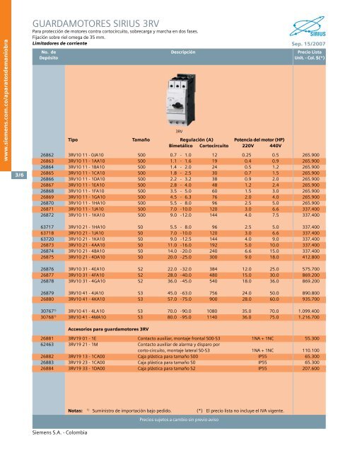 lista de precios siemens industria sep 15 2007