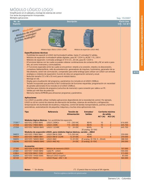 lista de precios siemens industria sep 15 2007