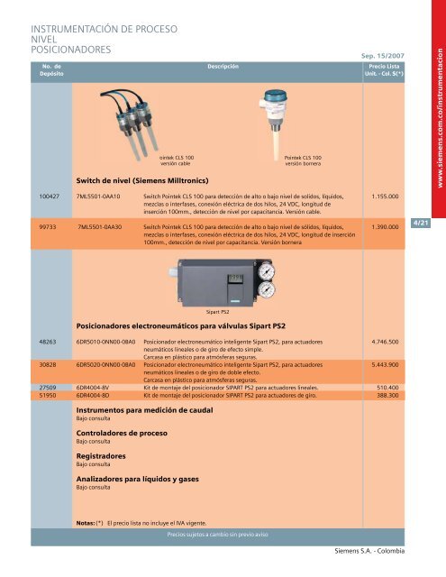 lista de precios siemens industria sep 15 2007