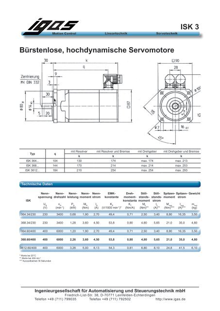 ISK 3 Bürstenlose, hochdynamische Servomotore - IGAS