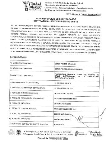 ACTA RECEPCIÓN DE LOS TRABAJOS CONTRATO No. SSPDF ...