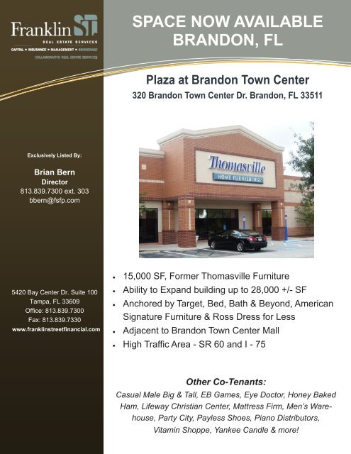 Plaza at Brandon Thomasville Flyer-BB - Franklin Street Financial
