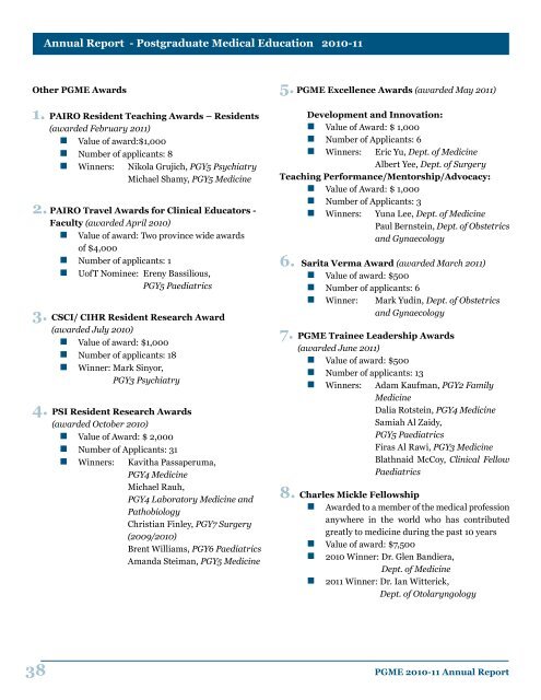 PGME Annual Report 2011 - Post Graduate Medical Education ...