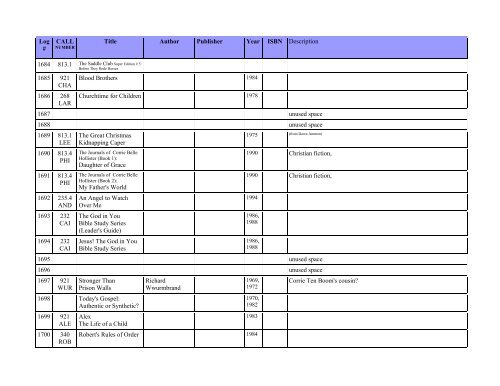 Brokaw Library Book Index - Homeschool-Life.com