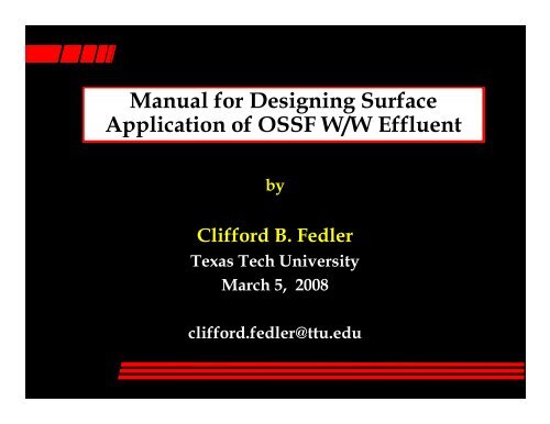 Manual for Designing Surface Application of OSSF W/W Effluent