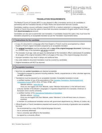 TRANSLATION REQUIREMENTS - Medical Council of Canada