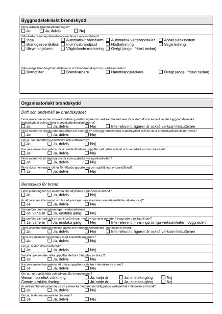 Blankett - skriftlig redogÃ¶relse fÃ¶r brandskyddet