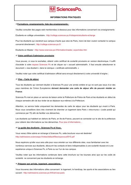 INFORMATIONS PRATIQUES - Sciences-Po International